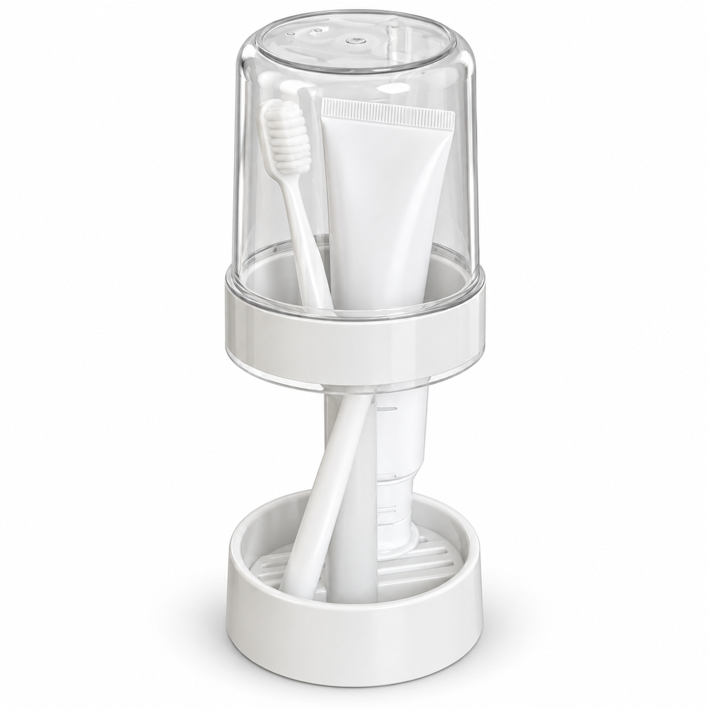 Covered Toothbrush Organizer with Rinse Cup
