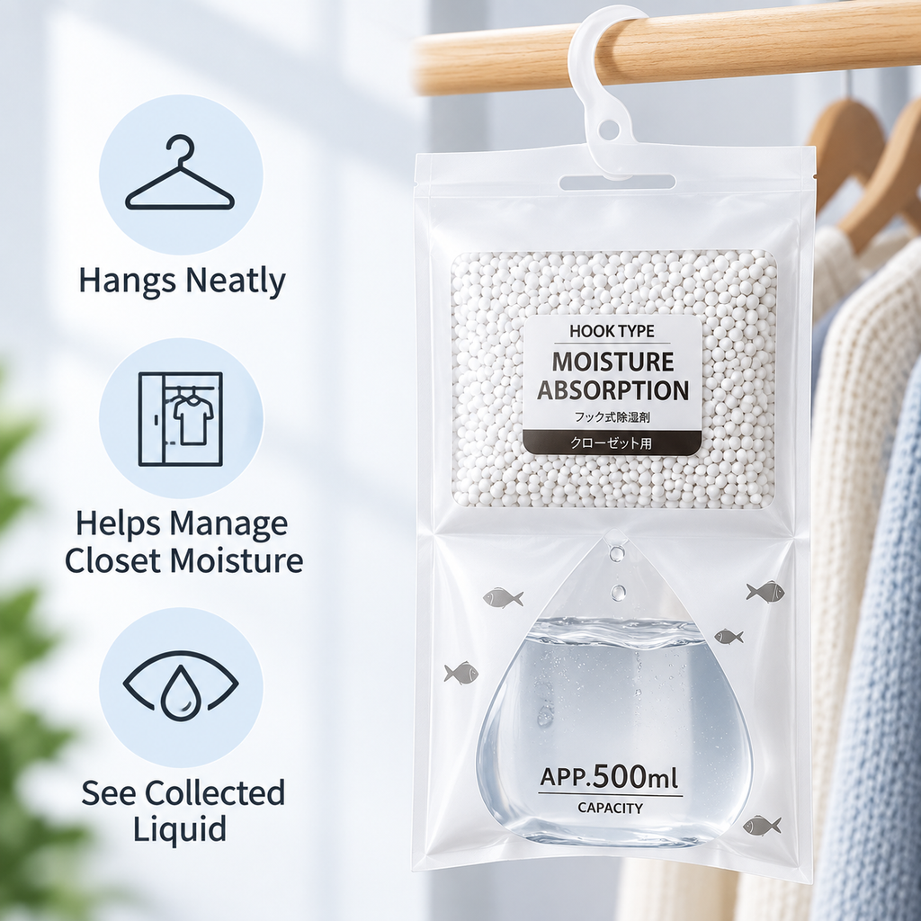 Hanging Moisture Absorber Bag – 50g Closet & Dorm Dehumidifier