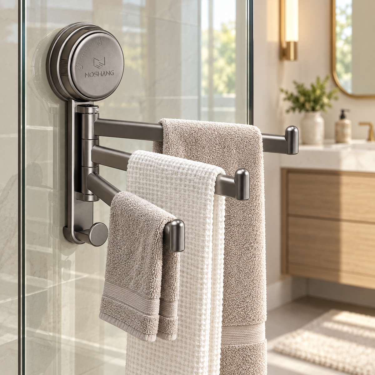 3-Arm Rotating Suction Towel Rack with Hook