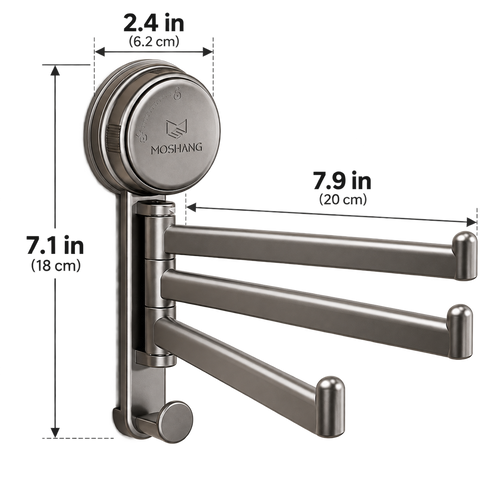 3-Arm Rotating Suction Towel Rack with Hook